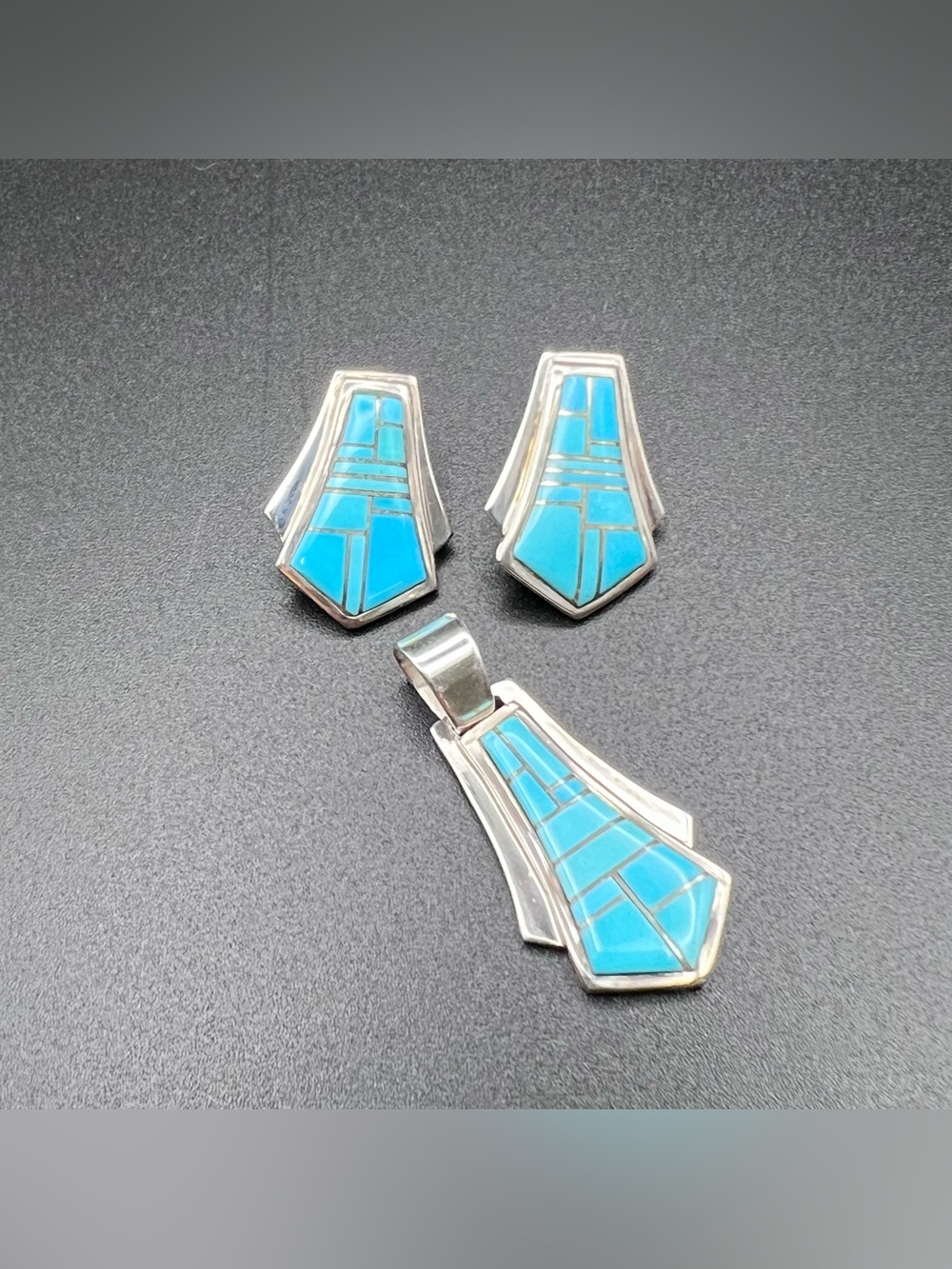 Turquoise Inlay Earrings & Pendant Set - Picture 2 of 8